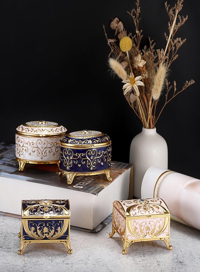 GUSHBIN Vintage Jewelry Box Small Trinket Box - Oval Enamel Treasure Chest Box Metal Jewelry Box Golden Rings Earrings Holder Hand Painted Jewelry Keepsake Box Gift for Birthday, Christmas - Image 3